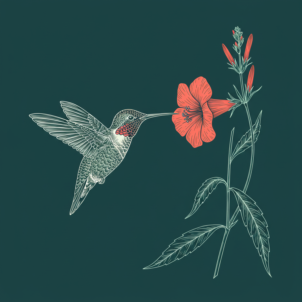 Colibrí y flor — isotipo de Rincón Simbionte